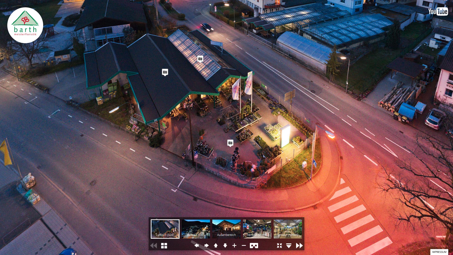 360 Grad Rundgang Autohaus barth meisterfloristik mit Luftbildaufnahmen