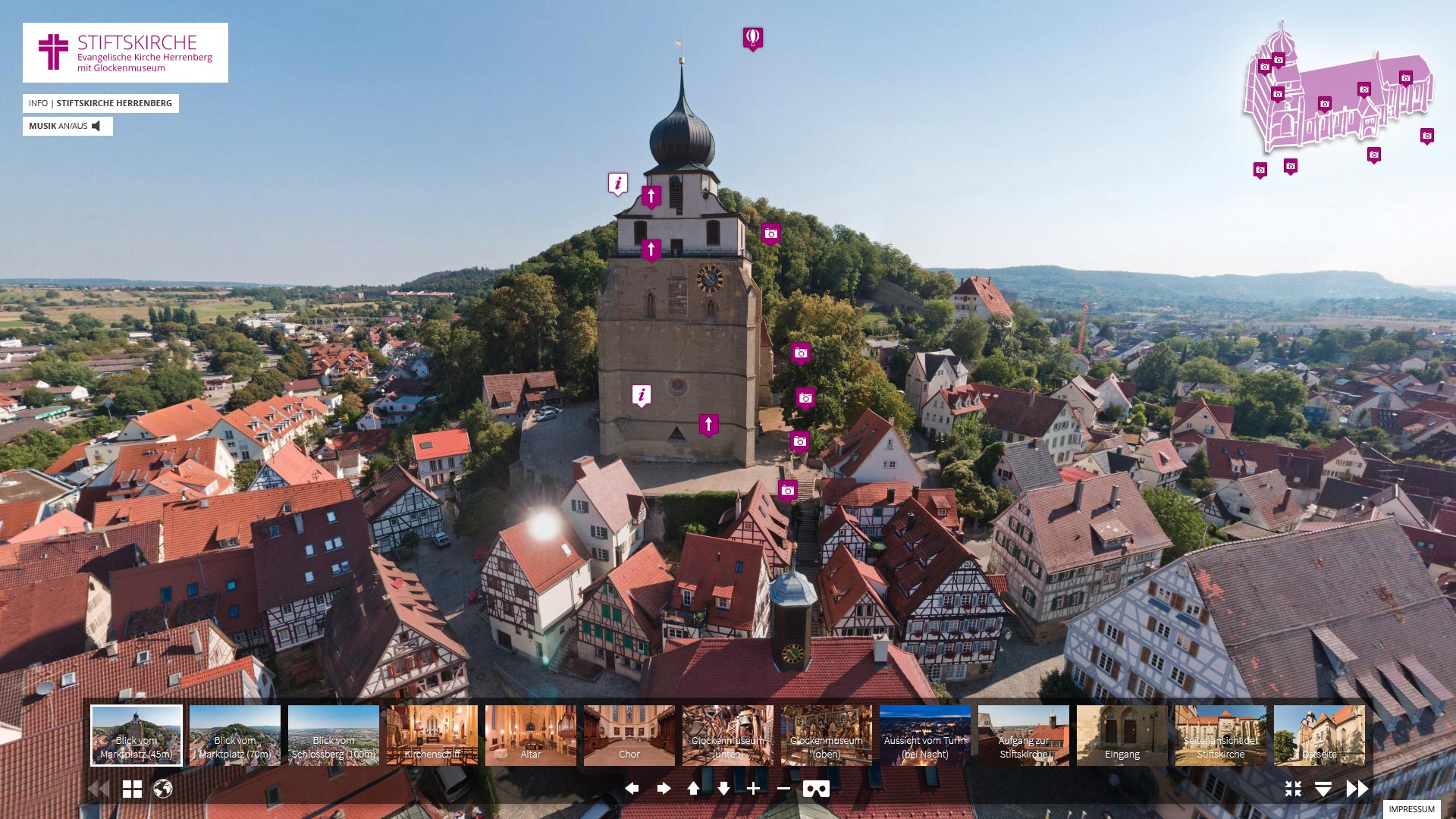 360 Grad Rundgang Stiftskirche Herrenberg mit Luftbildaufnahmen