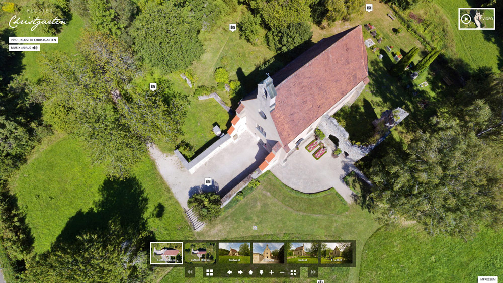 360 Grad Rundgang Kloster Christgarten mit Luftbildaufnahmen