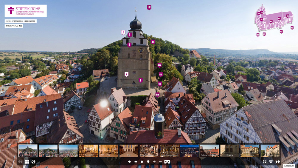 360 Grad Rundgang Stiftskirche Herrenberg mit Luftbildaufnahmen